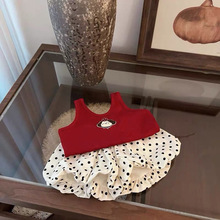 女童夏季2025新款女寶寶甜美背心套裝波點花苞褲公主風潮小童短袖