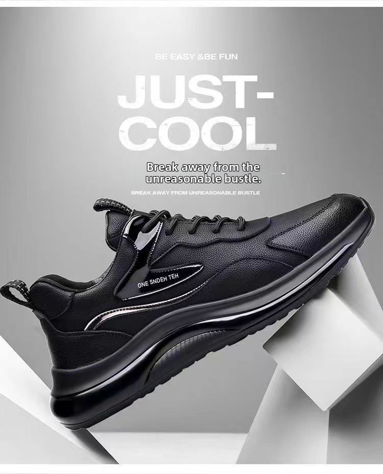 Chaussures décontractées épaisses pour hommes, tige en cuir, style printemps-automne, course à pied, sport, chaussures de style « dad shoes » avec doublure polaire, polyvalentes_voghion.com