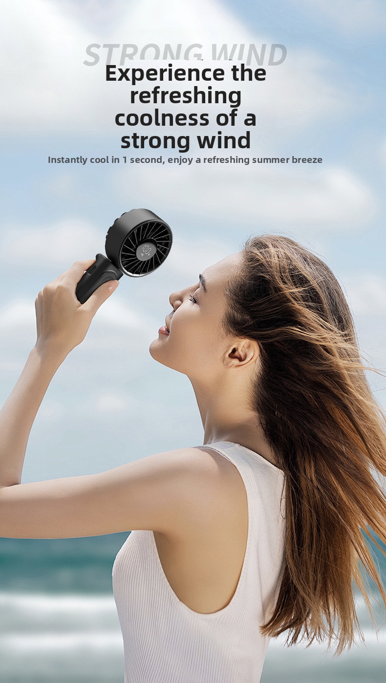 Portable Handheld Fan With Usb Digital Display And Foldable Neck_voghion.com