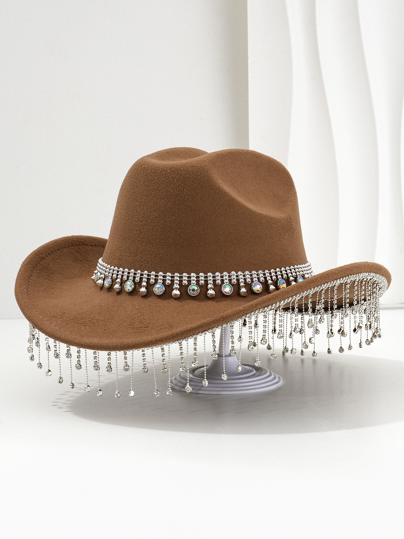 Cappello da cowboy donna in lana con strass e frange per feste_voghion.com