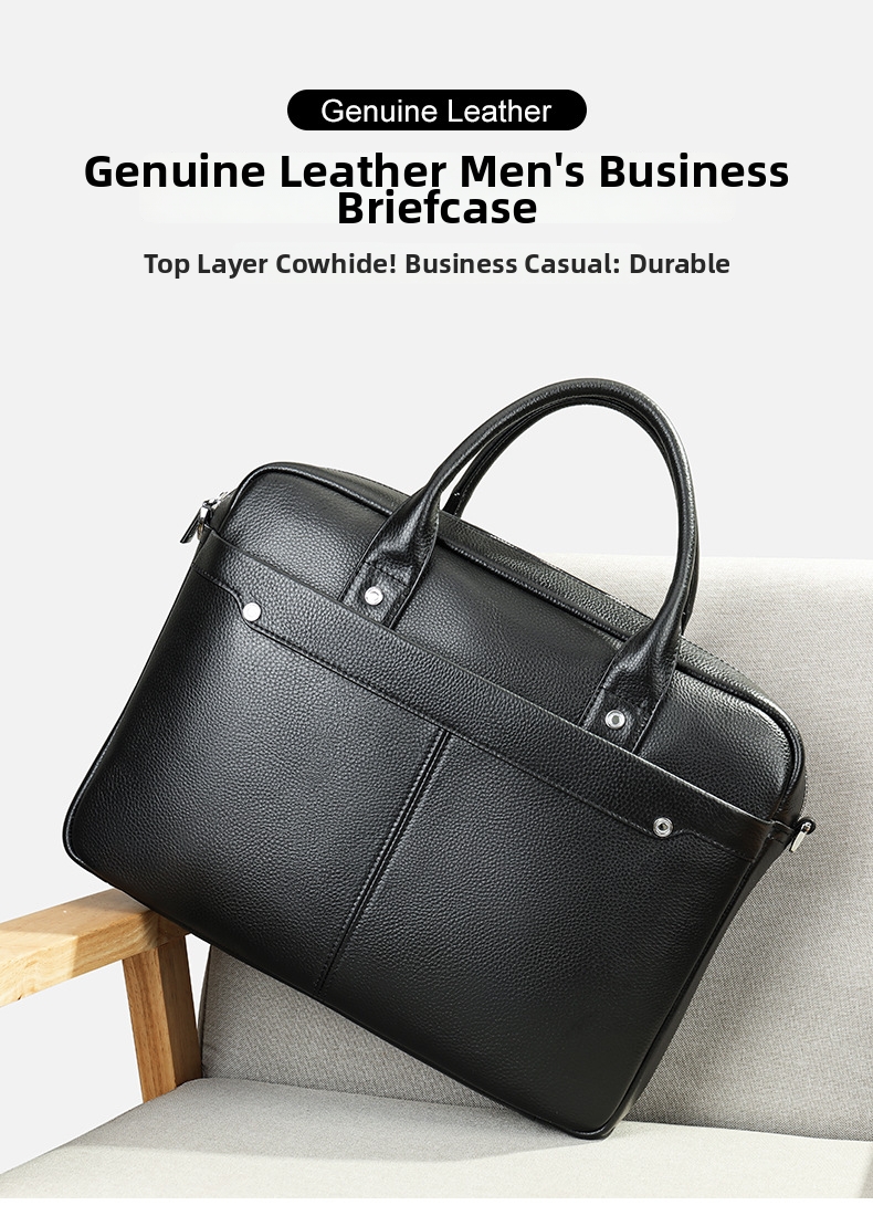 Leather Briefcase For Men Genuine Top Grain Cowhide Handbag_voghion.com