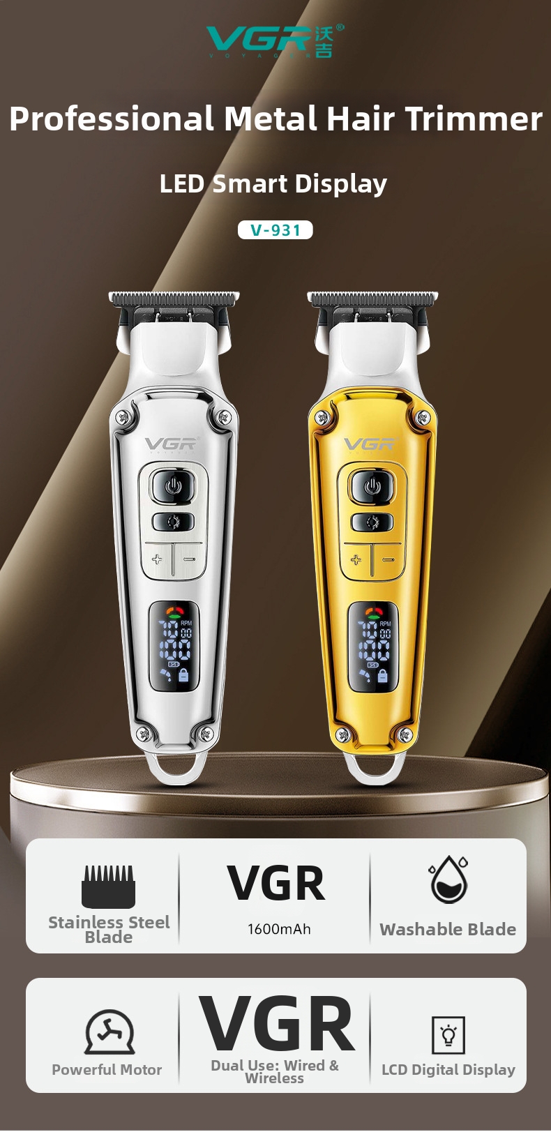 Professional Rechargeable Hair Clipper For Men Salon Styling Tool_voghion.com
