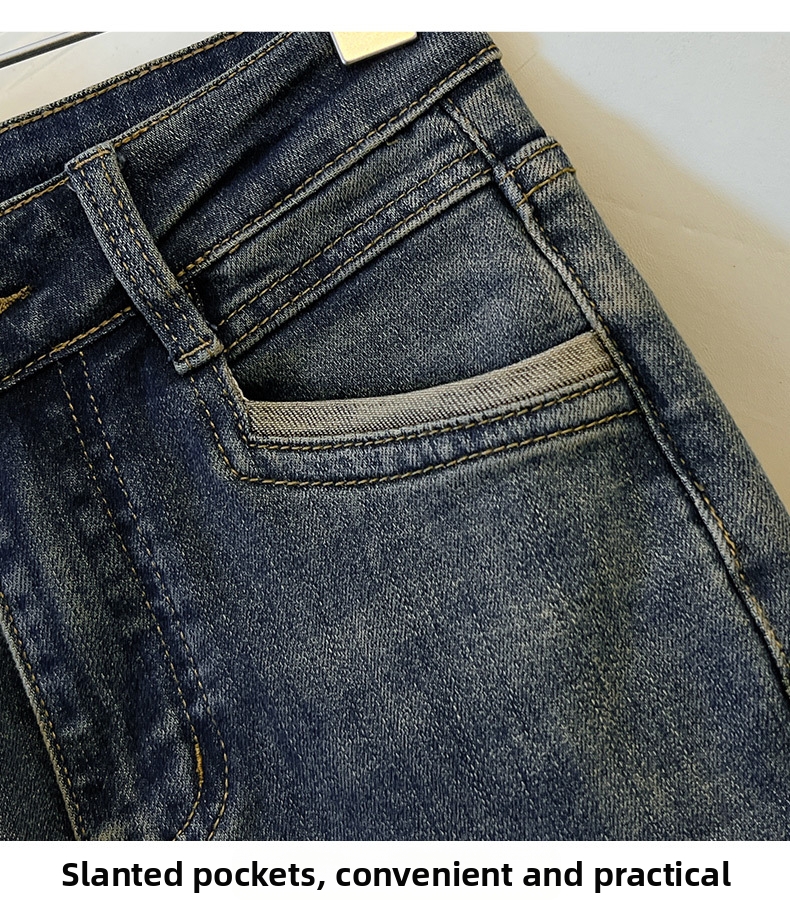 Women's Slim Fit Straight Leg Jeans Stretchy Cuffed Cropped Baguette Pants Spring Autumn Popular Style_mkmklike.com
