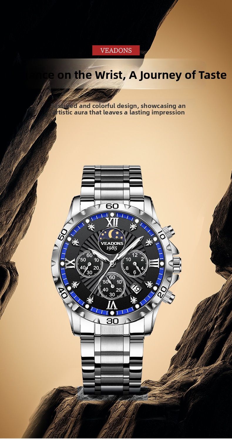 Herren Business Quarzuhr Mit Mondphase Und Chronograph_voghion.com
