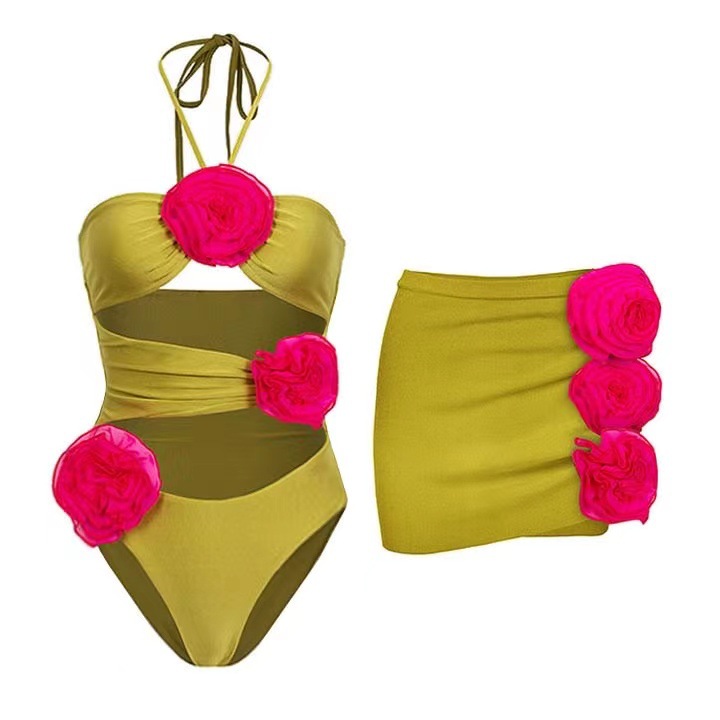 Damen Bikini Set Geblümter Badeanzug Mit Rock Für Den Strand_voghion.com
