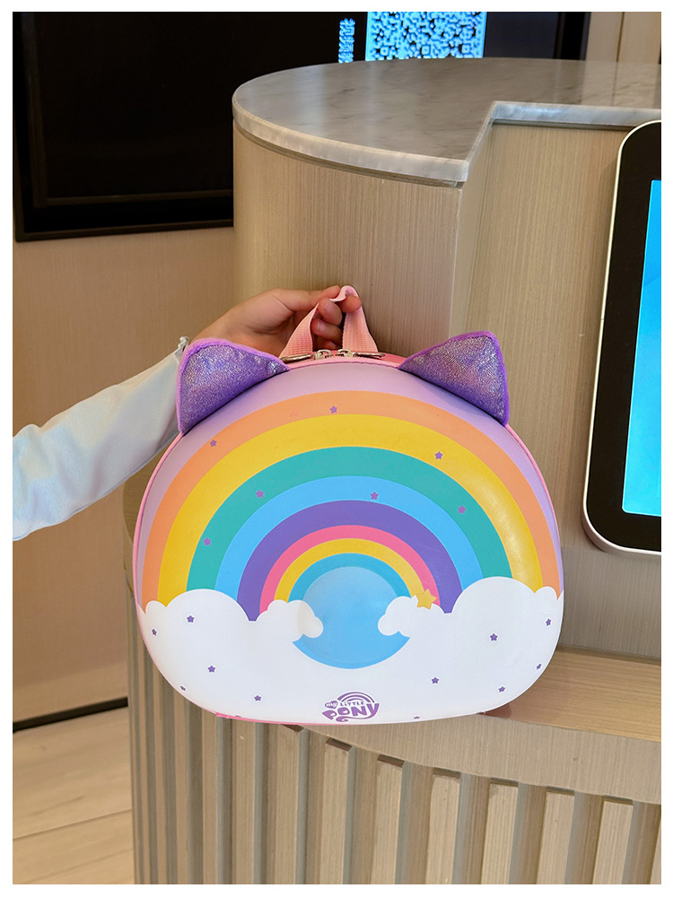 Cartoon Unicorn Light Up Backpack For Girls Super Cute Double Rainbow Eggshell Bag For Kindergarten Aged 3-5_voghion.com