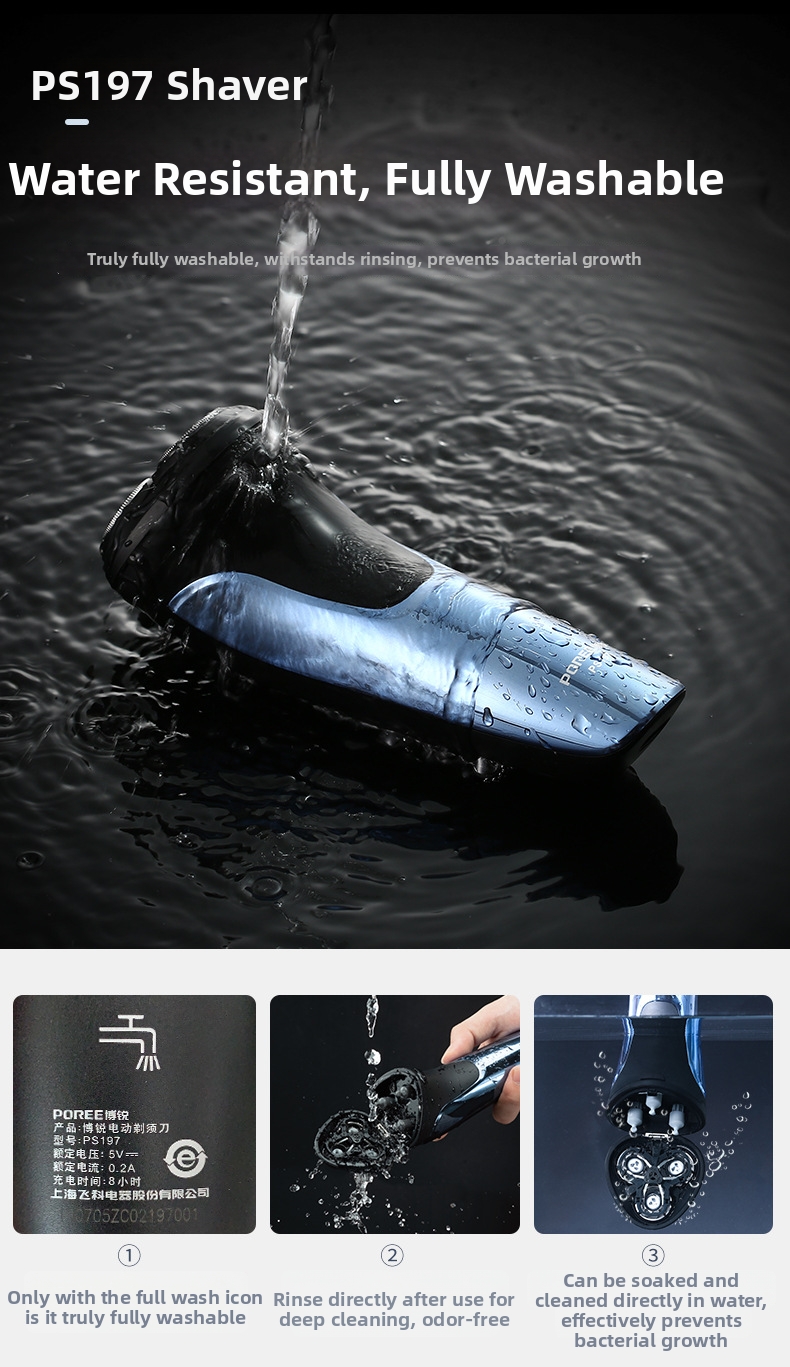 Electric Shaver For Men Rechargeable Fully Washable Three Head_voghion.com
