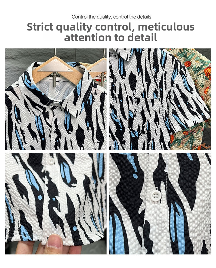 Heavyweight Bubble Texture Men's Short Sleeve Shirt, Lightweight & Silky Smooth Summer Casual Shirt With Relaxed Fit For Stylish Outings_viptrois.com