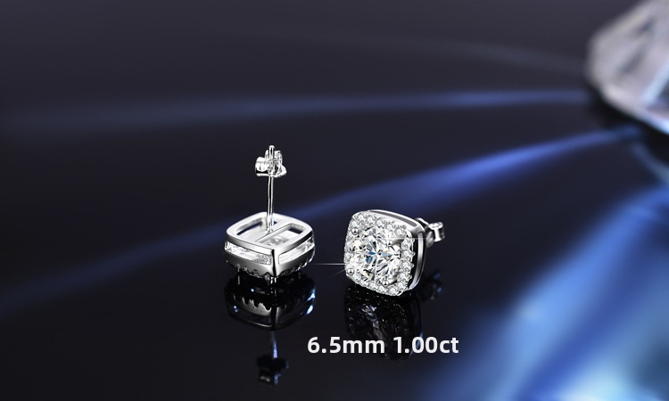 Moissanite Stud Earrings Sterling Silver Square Luxury Earrings_voghion.com