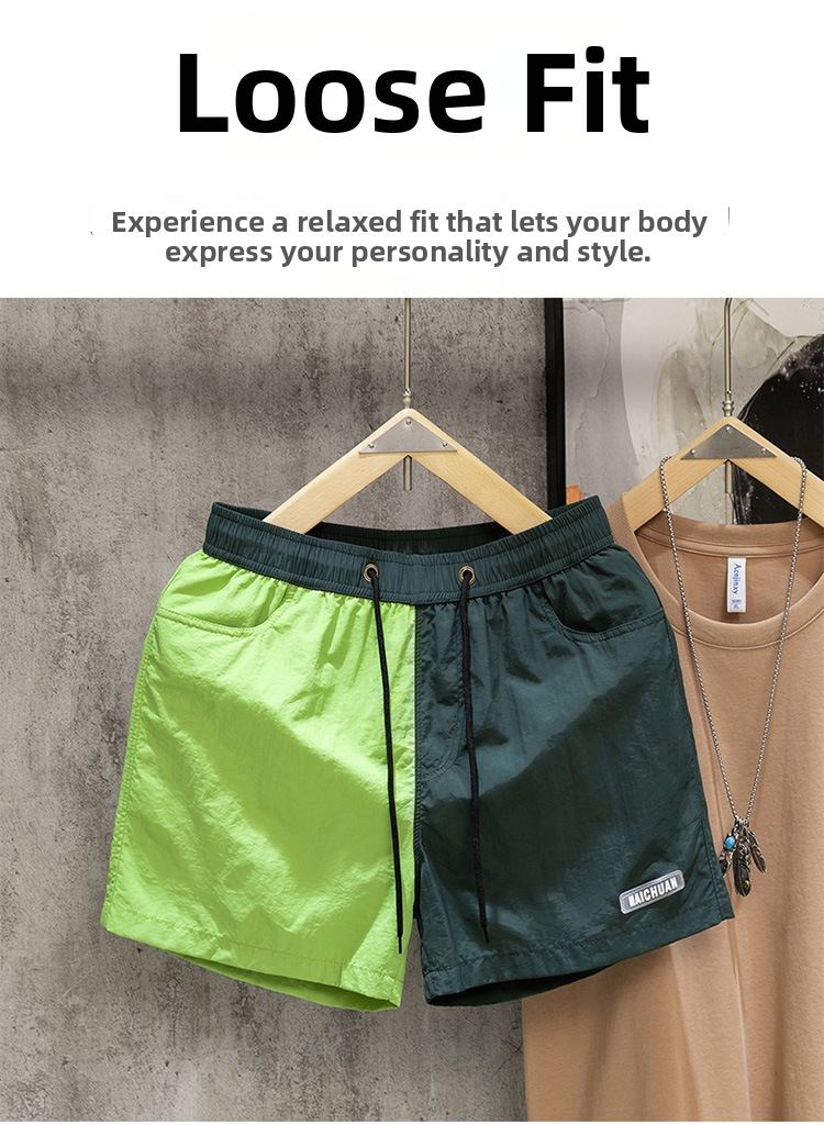 Casual Loose Fitting Beach Shorts For Men And Women Color Block Trendy Sports Running Quick Drying Three Quarter Pants_viptrois.com