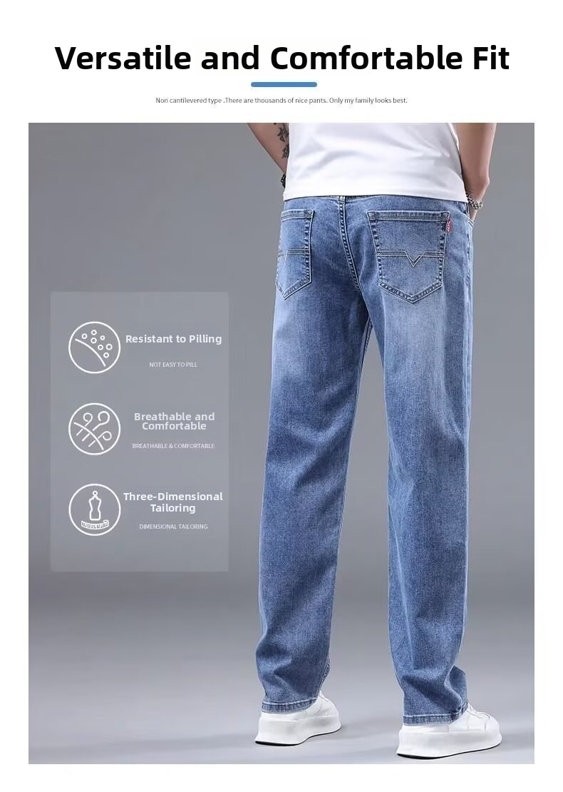 Men's Straight Leg Fleece Lined Jeans High Elasticity Warmth Winter Young Men's Clothing Denim_mkmklike.com