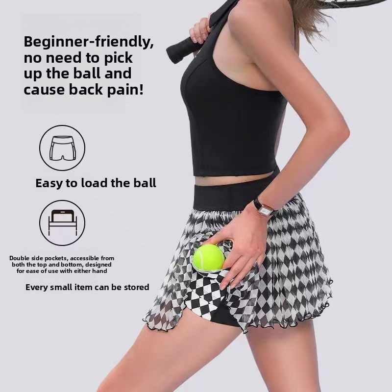 Women's sleeveless polo tennis top and checkered skirt detail