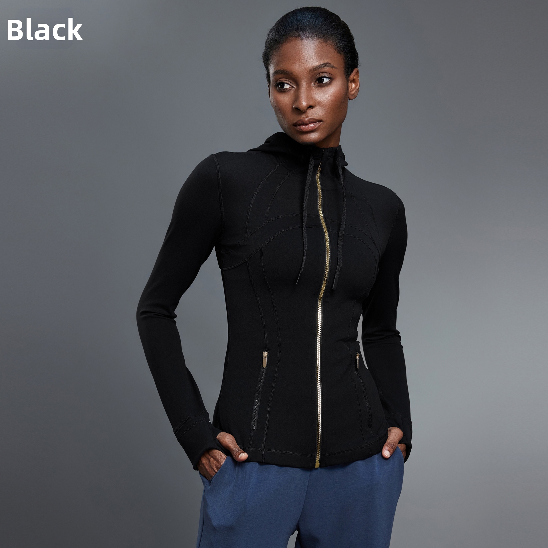 Giacca da yoga, da fitness, da corsa, sportiva, antivento, con cappuccio e collo alto, da donna_voghion.com