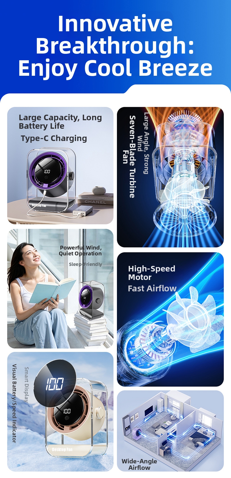 Leiser Mini Tischventilator Usb Wiederaufladbar Für Büro_voghion.com