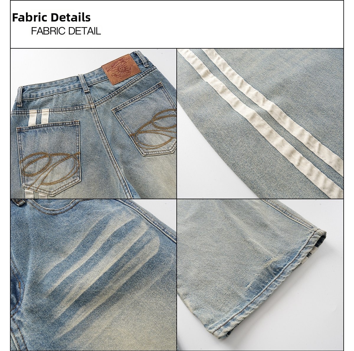 Unisex Loose Straight Leg Jeans American Retro Style Washed Whiskering Striped Scimitar Wide Leg Floor Length Trousers_mkmklike.com