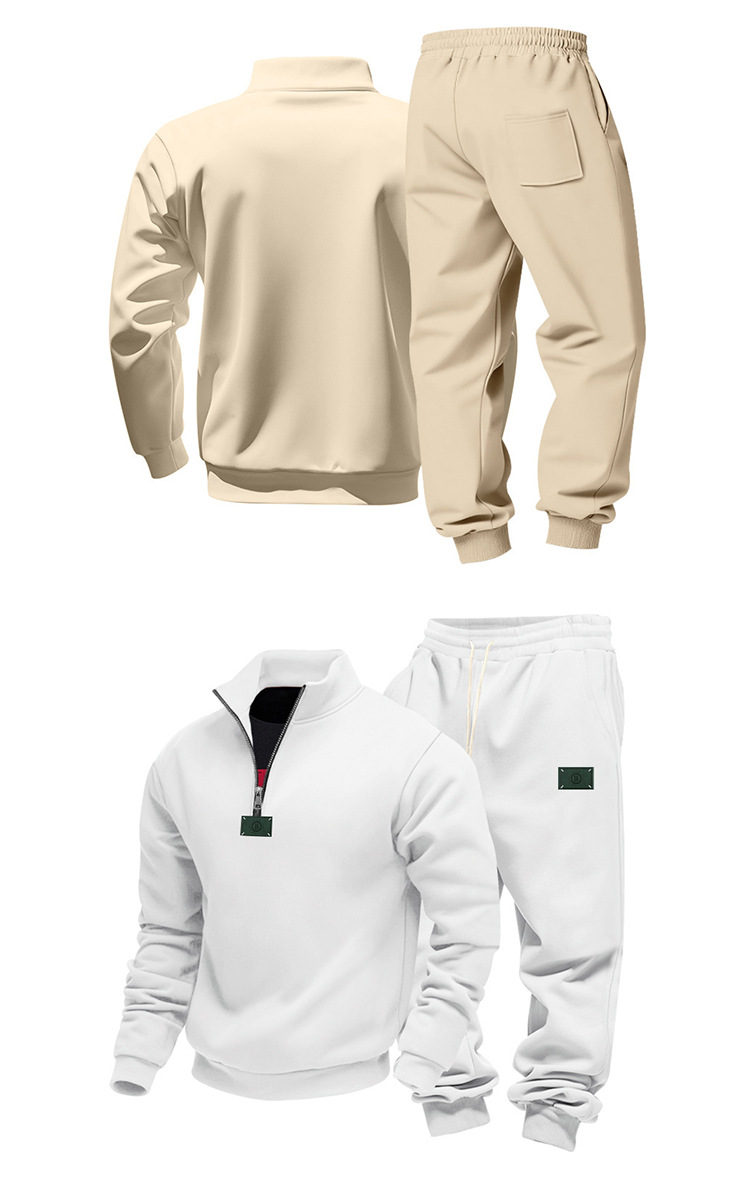 Men's Clothing Men's Heavyweight Fleece Lined Stand Collar Sweatpants Set Loose Fit Casual Commuter Wear Style Winter Clothing_viptrois.com