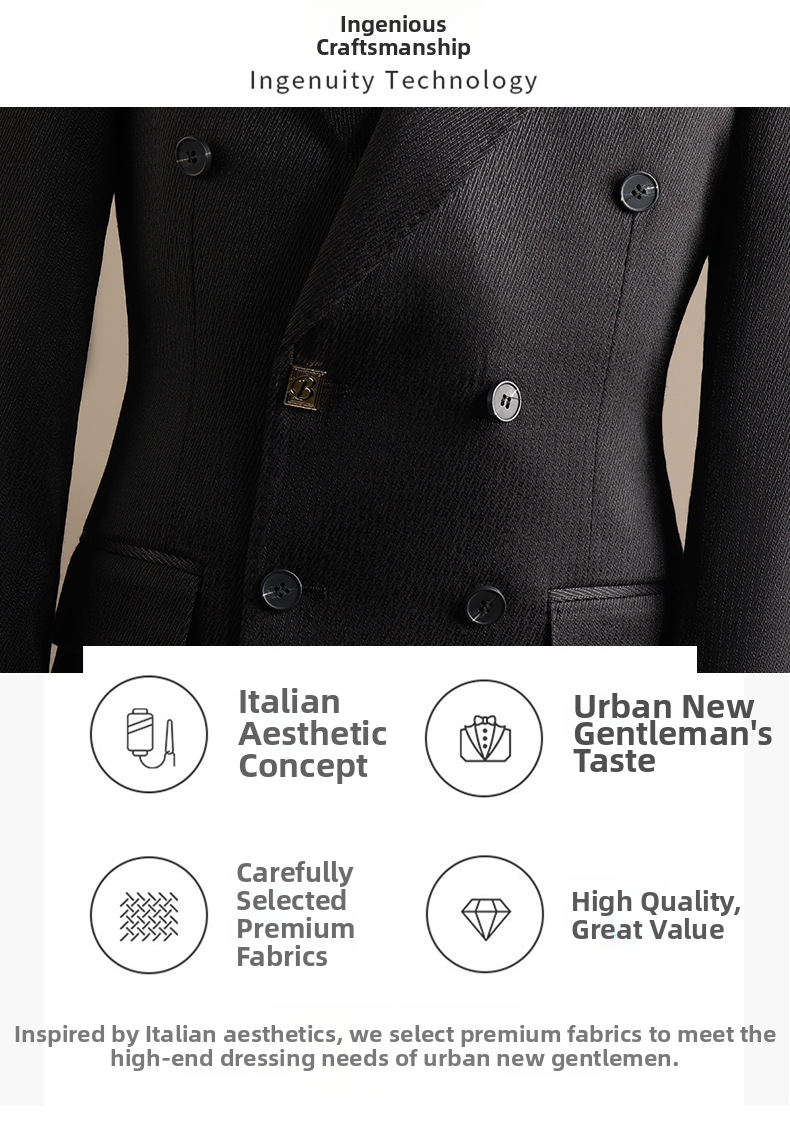 Men's Double Breasted Formal Suit Peak Lapel Two Piece Set_voghion.com