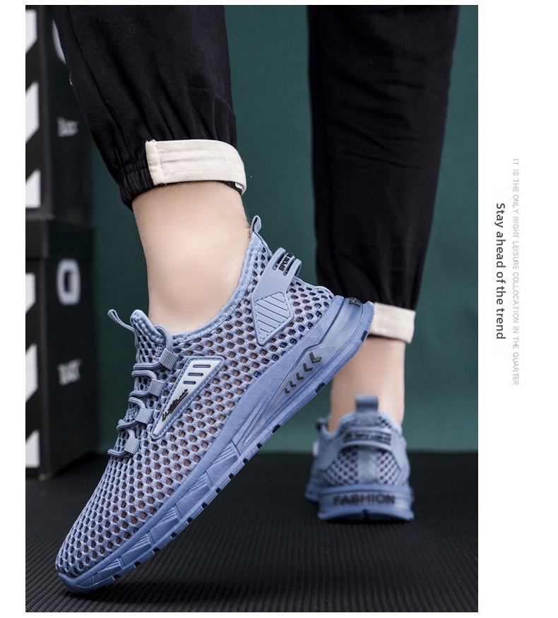Men's Summer Sports Shoes Breathable Mesh Hollow Out Lightweight Flyknit Size 39-48 White Black Casual_voghion.com