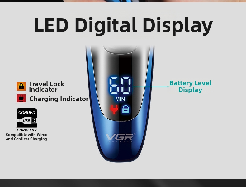 Electric Shaver For Men Vgr Smart Floating Triple Head Washable_voghion.com
