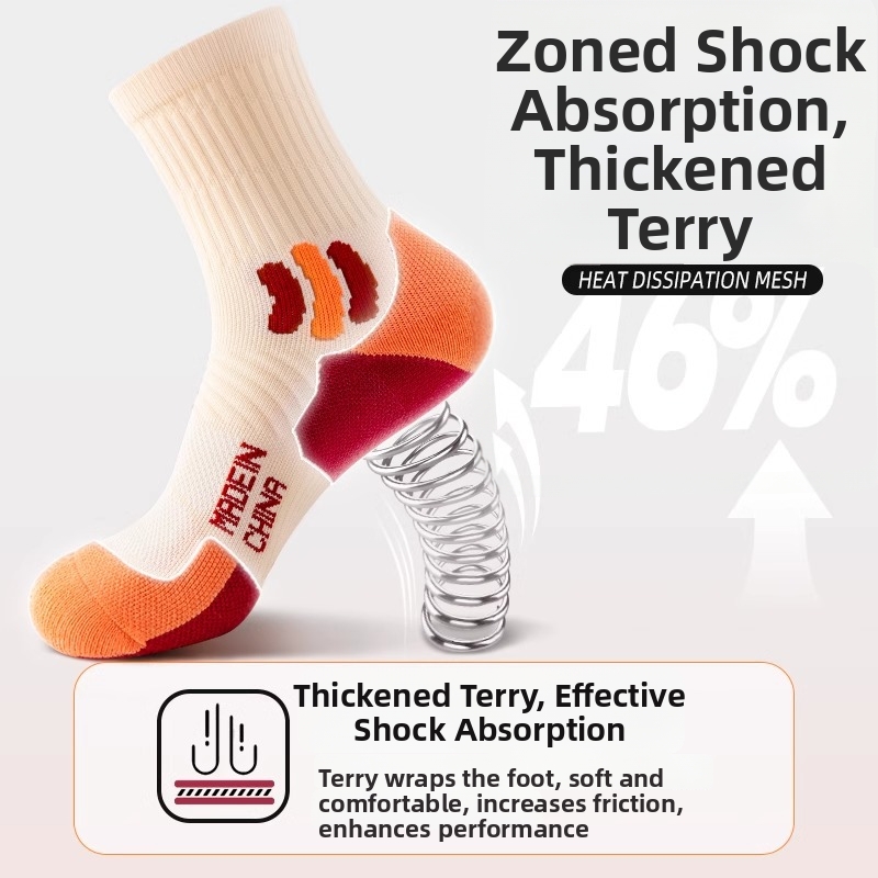 Women's Mid Calf Sports Socks Spring Autumn Style Professional Running Socks Thick Sole Sweat Absorbing Basketball Badminton Socks_desvips.com