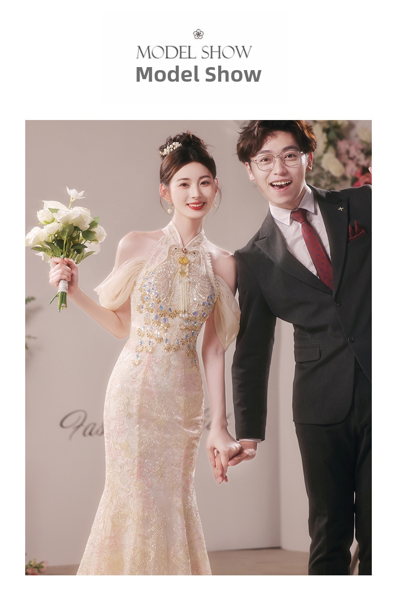 Cheongsam Toast Dress Light Luxury Mermaid Gown For Brides Summer Wedding Engagement Party Annual Wear Women's Clothing_ecoleips.com