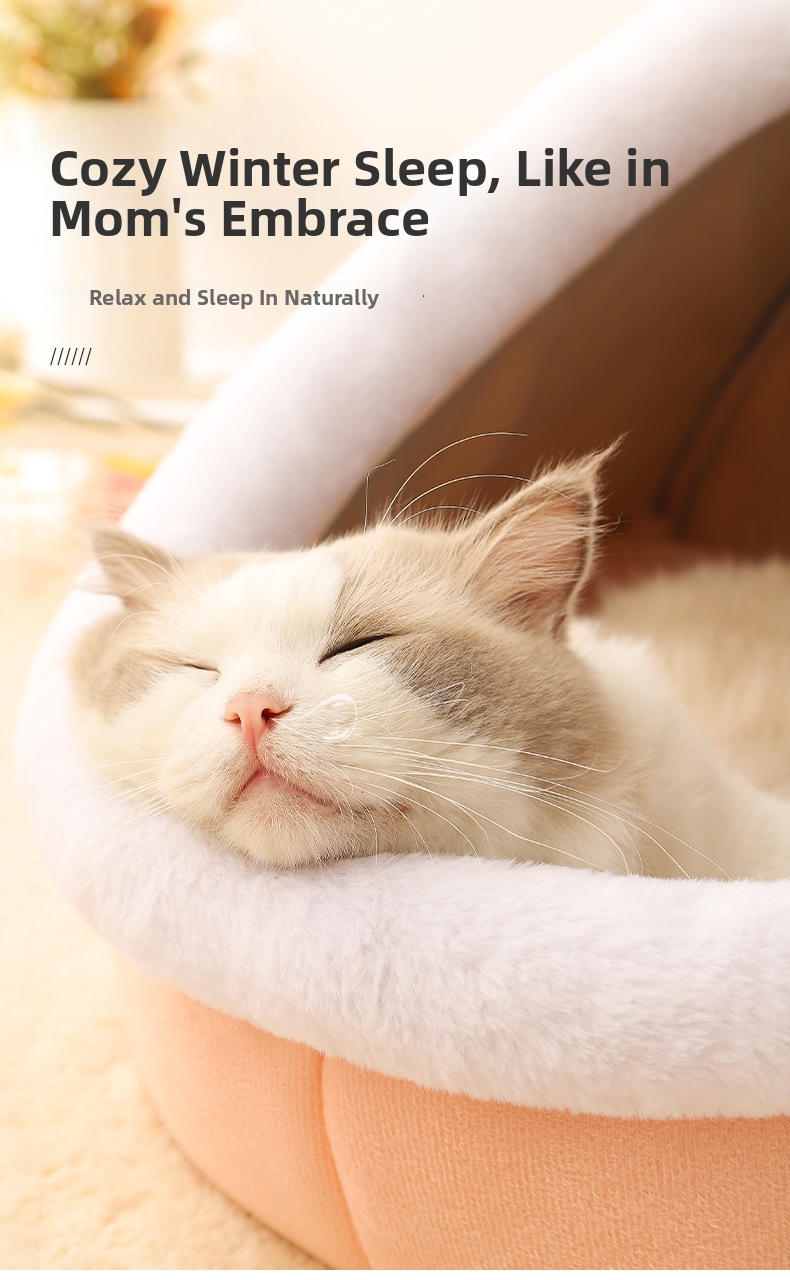 Enclosed Cat Bed For Cats And Kittens Warm Pet Cave House Bed_voghion.com