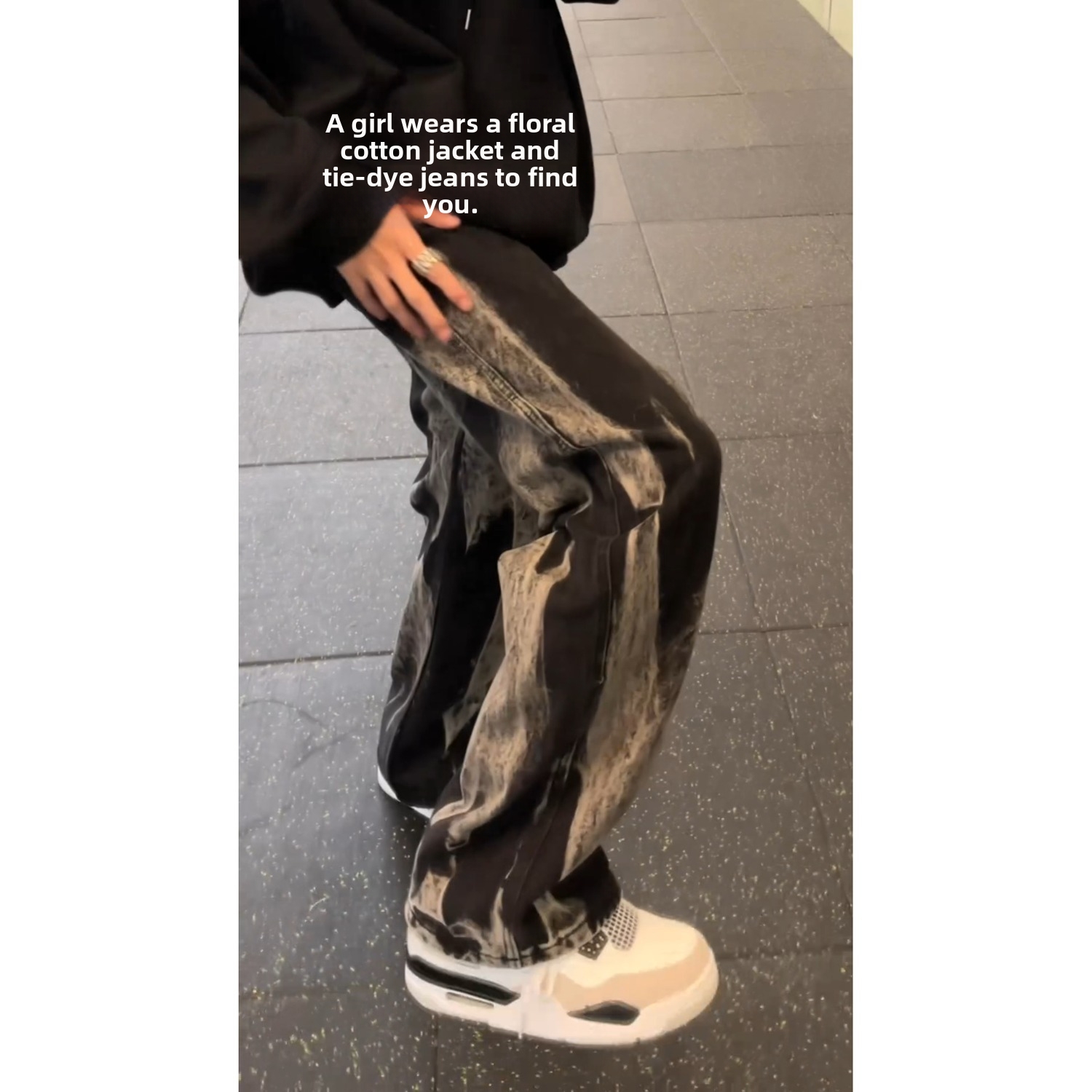 Men's Black Tie Dye Jeans Flared Pants Straight Leg American Style Trendy Cool Spring Autumn Curved Trousers_mkmklike.com