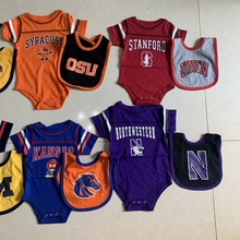 0-18M美国球队婴幼儿爬服连身衣口水巾套装棉布透气超值舒适短袖