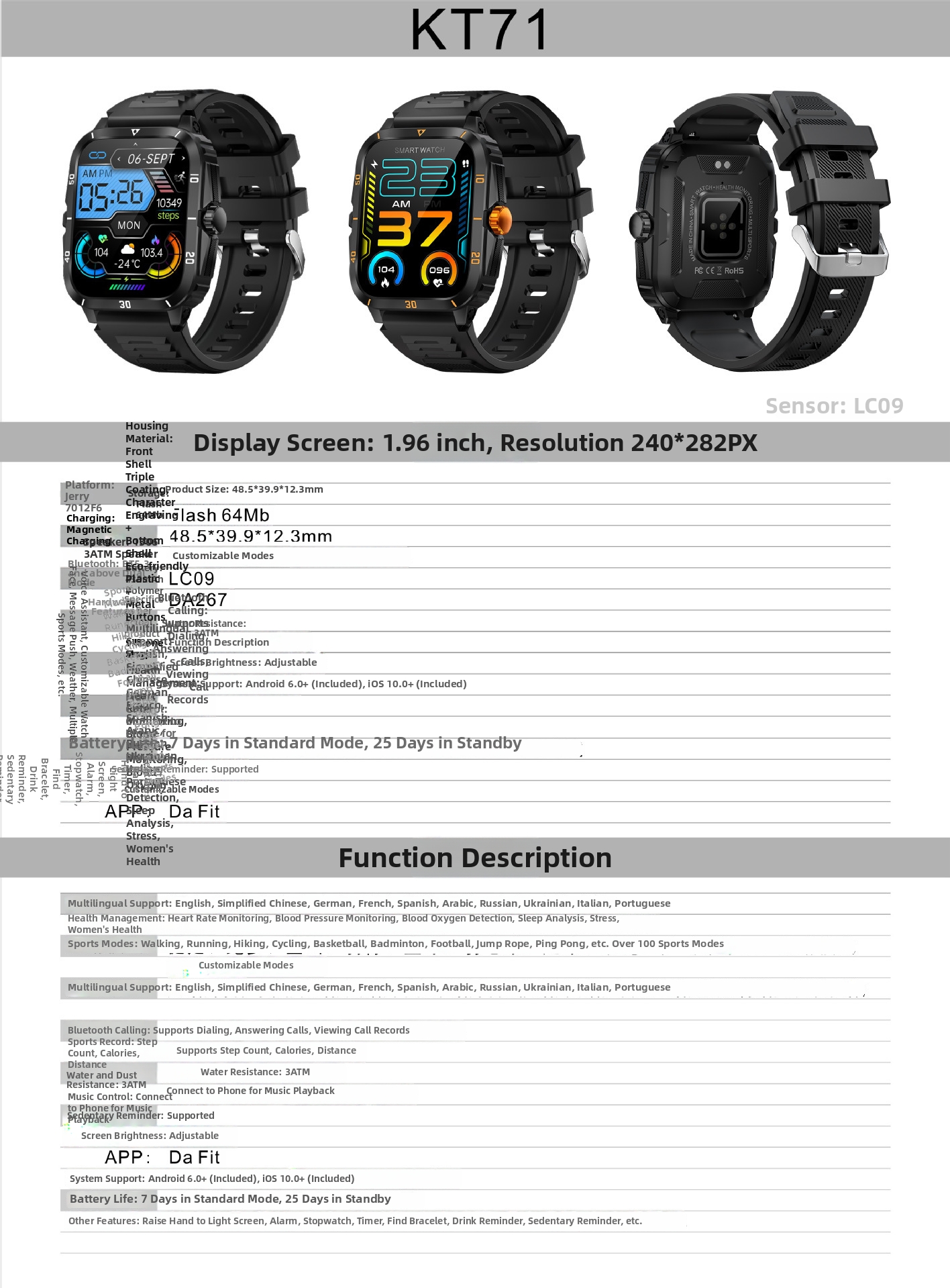 Smartwatch Rugged Sports Watch With Bluetooth And Touchscreen_voghion.com