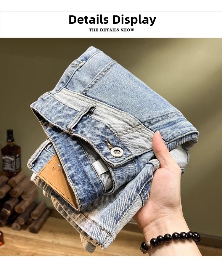 Men's Summer Slim Fit Denim Shorts Korean Style Trendy Ripped Casual Five Point Brand Pants_mkmklike.com