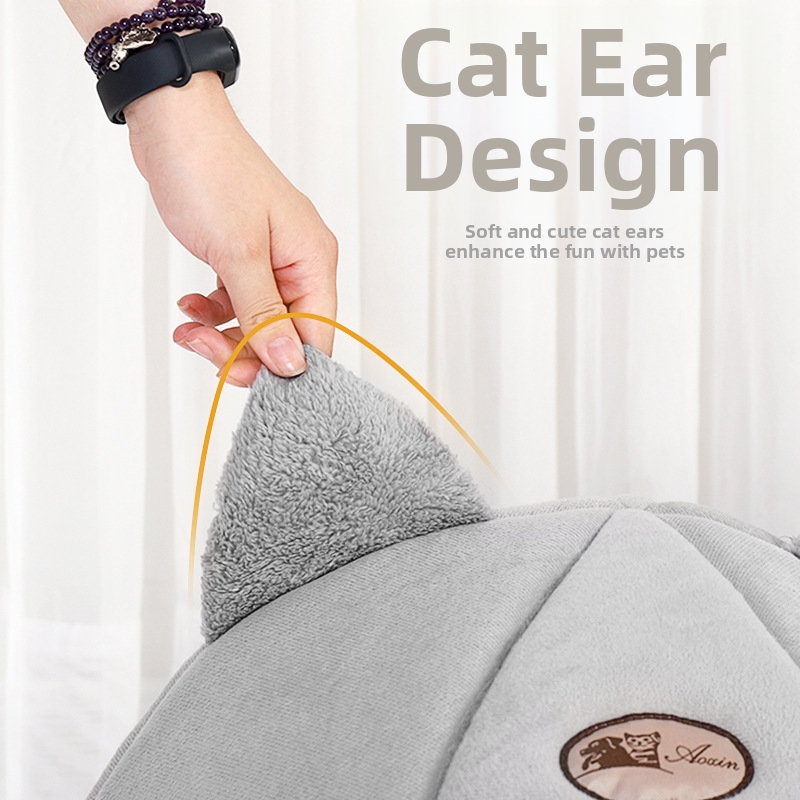 Panier rond fermé doublé en polaire pour chat et chien, mignon, confortable et chaud pour l'hiver_voghion.com