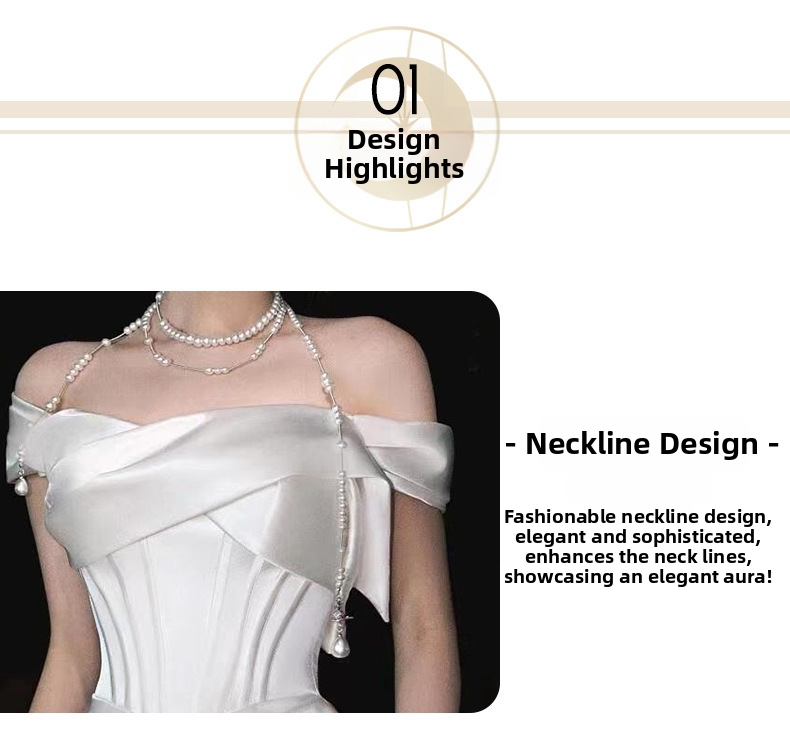 Elegant French Style Bridal Gown off the Shoulder Toast Dress Engagement Evening Banquet Women's Party Wear_ecoleips.com