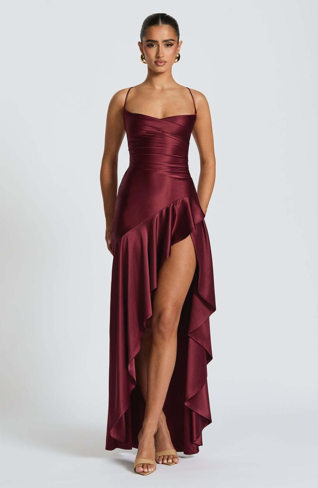 Women's Clothing Elegant Satin Slip Dress – Sexy Backless Spaghetti Strap Maxi Dress With Tie Detail (S-XL)_ecoleips.com