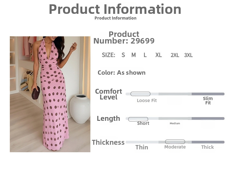 Elegant V-Neck Polka Dot Maxi Dress For Women - Flowy Summer Dress With High Waist & Adjustable Straps_ecoleips.com