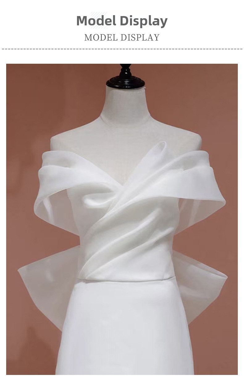 French Mermaid Style Satin Wedding Dress White Vintage Banquet Gown off the Shoulder with Short Train for Travel Photography_ecoleips.com