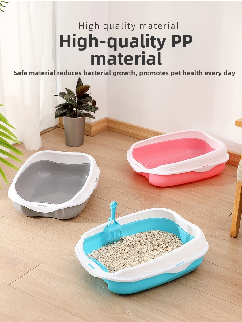 Large Semi-enclosed Cat Litter Box Splash-proof With Scoop_voghion.com