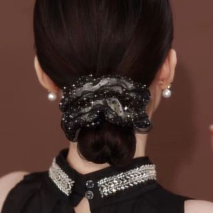 Platinum Siya Same Style Hair Ring Full Star Inlaid French Double Layer Organza Sweet Elegant Head Flower Hair Rope for Women