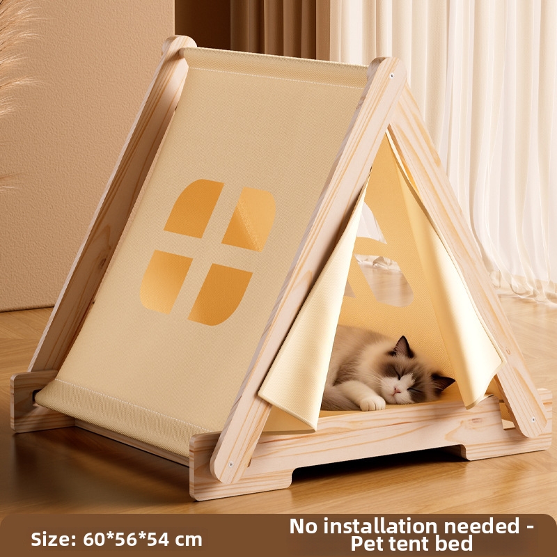 Solid Wood Cat Tent Bed Semi-Enclosed Dog Kennel Pet Sofa All-Season Comfort For Cats And Small Dogs No Installation Required For Summer Use_voghion.com