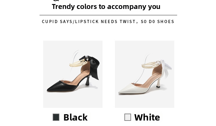 Women's French Style Elegant High Heels Pointed Toe Hollow Pearl Chain Bow Stiletto Pumps White Wedding Shoes Chunky Heel Plus Size_vogvips.com