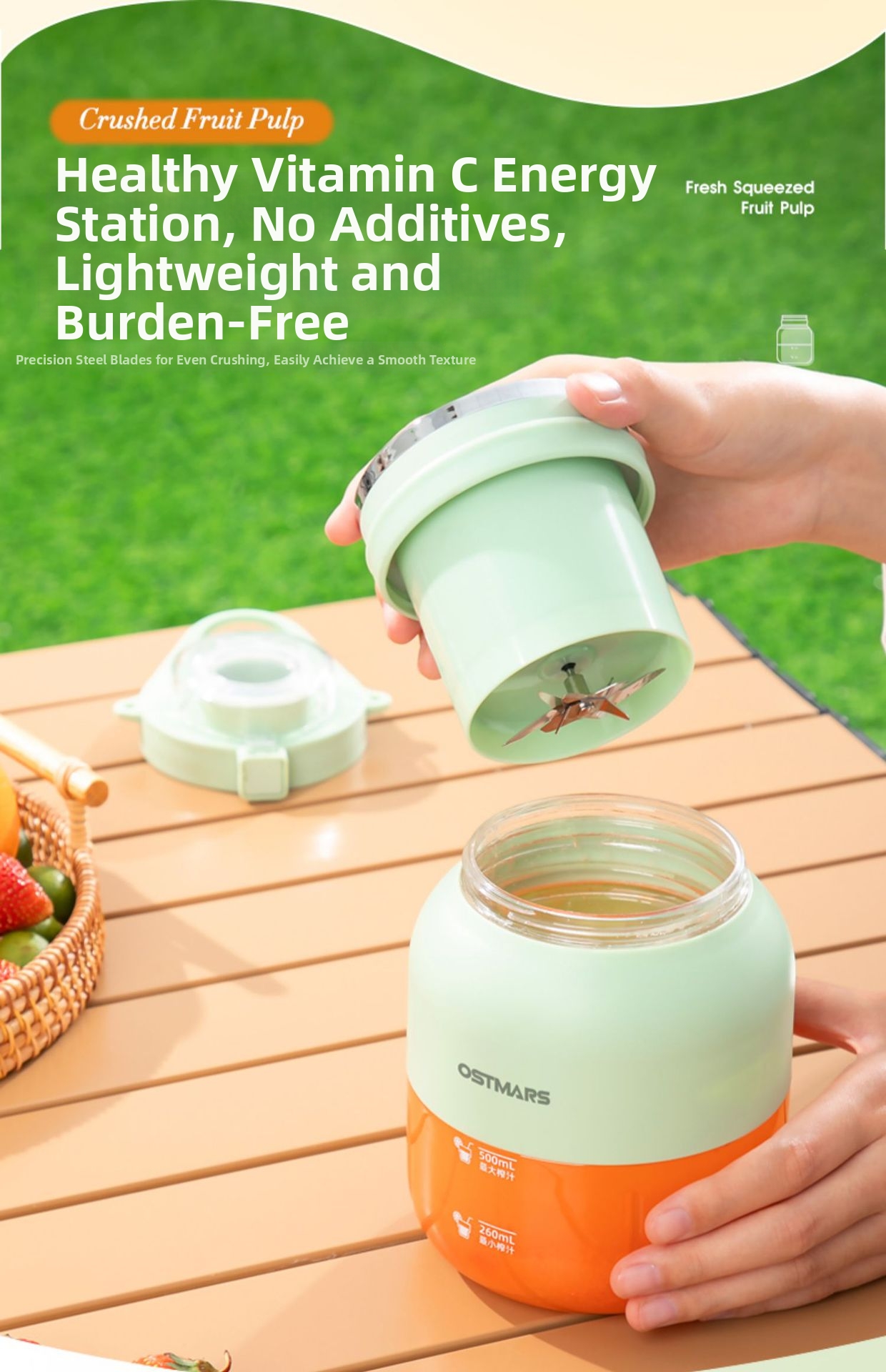 Vaso exprimidor portátil multifuncional, triturador de hielo eléctrico inalámbrico para uso doméstico._voghion.com