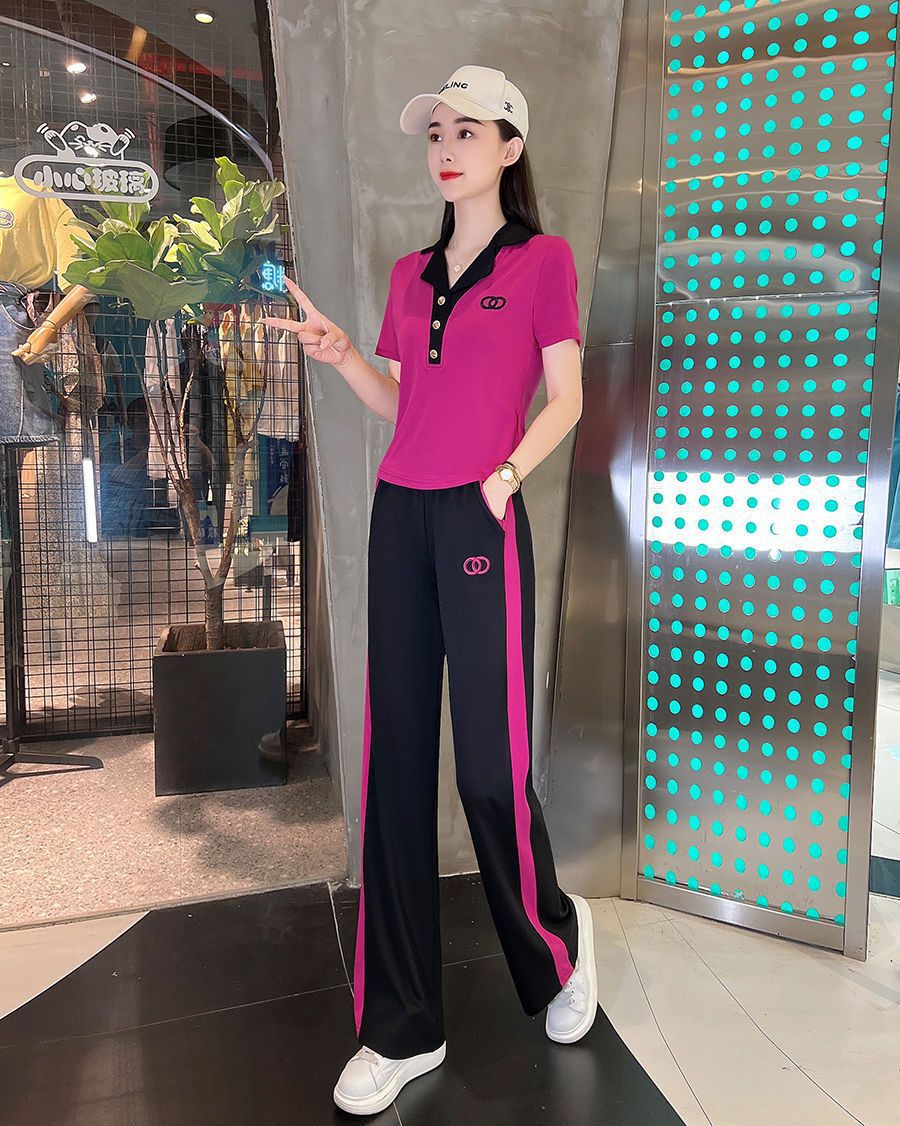Women's Pant Set Lapel Short Sleeve Chic Professional Two Piece_voghion.com