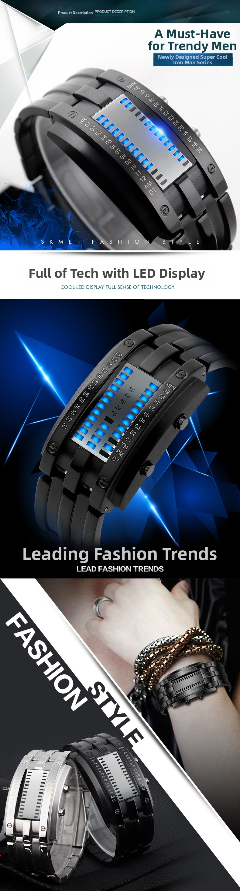Montre digitale rétro led étanche unisexe pour les couples_voghion.com