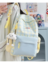 日系小众田园风格子百搭少女背包奶呼呼甜美可爱小清新双肩包
