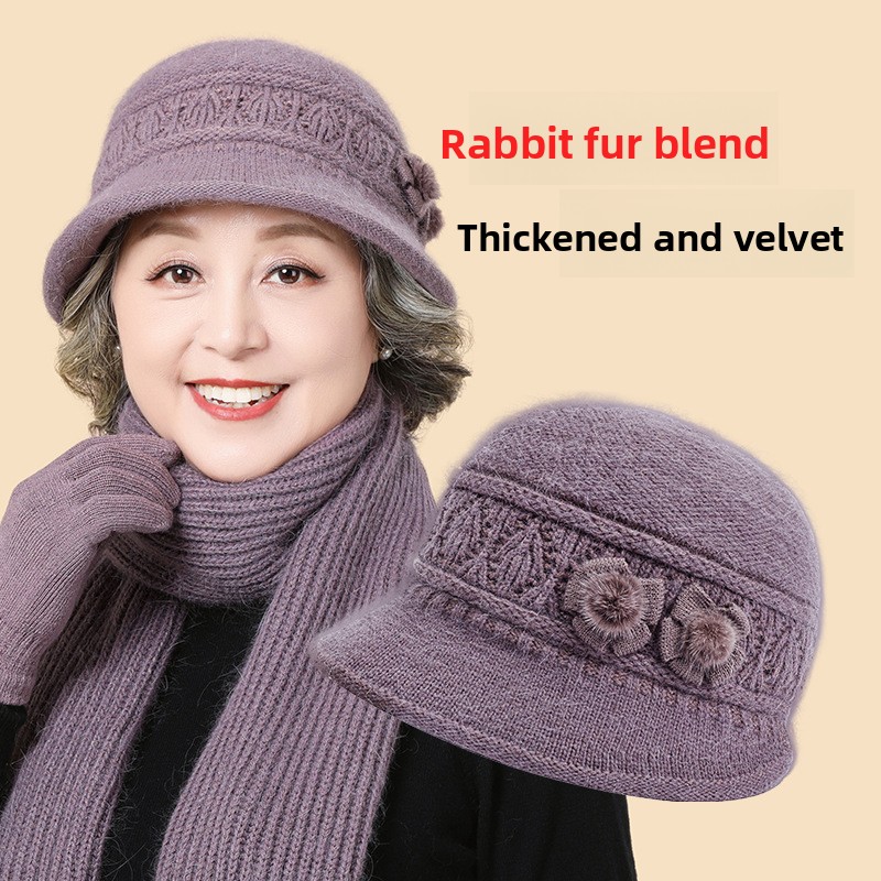 Winterwarmes Strickmützen-Schal-Set für Damen, dick gefütterte Mütze für Mama, Oma und Senioren, weiche, kältebeständige Kappe_voghion.com