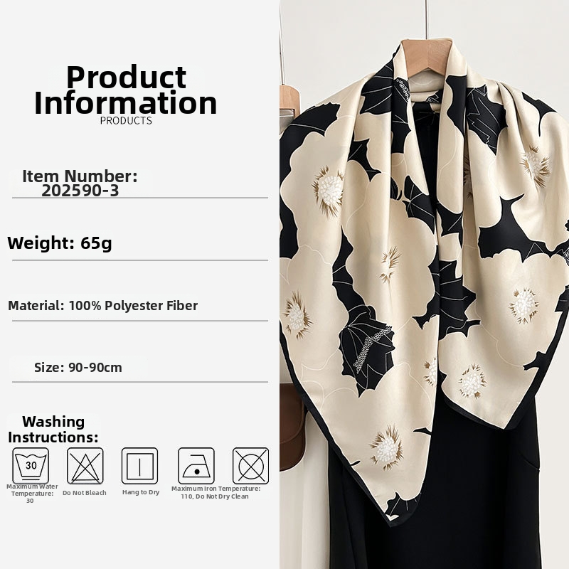 Floral Print Square Scarf For Women Spring Autumn Artistic Retro Style Travel Photography Accessory_voghion.com