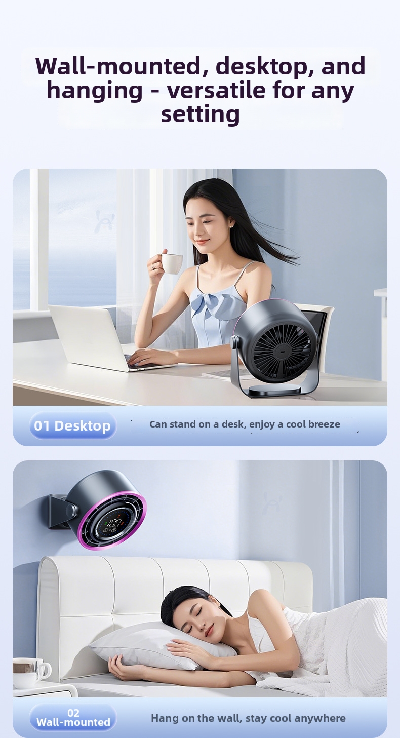 Usb Rechargeable Air Circulation Fan With Digital Display Wall Mount_voghion.com