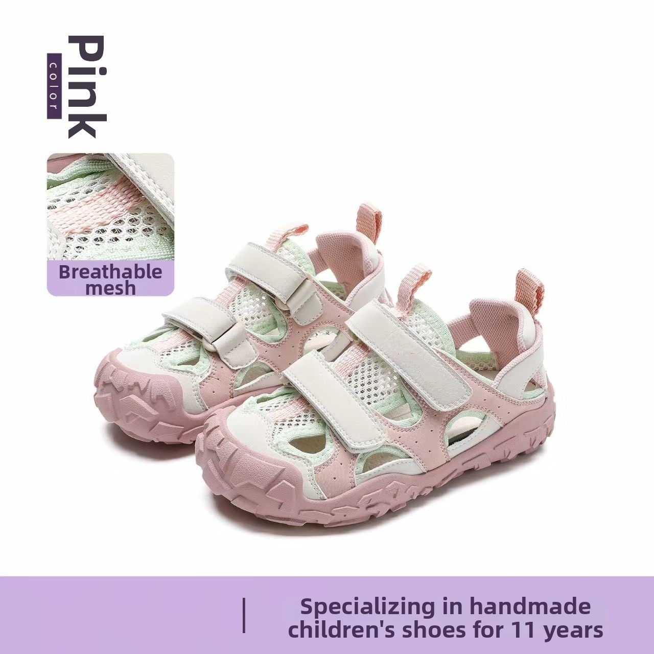 Trendy Kids' Sport Sandals For Girls & Boys, Breathable Openwork Design With Closed Toe, Adjustable Hook-And-Loop Strap For Active Play_voghion.com