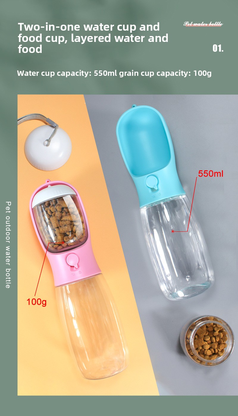 Portable pet drinking and feeding cup leak-proof one-click dispenser
