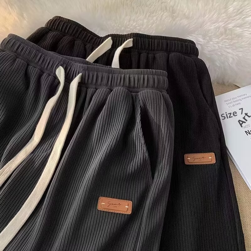 Men's Textured Ice Silk Shorts Athletic Capri Pants Retro Style_voghion.com