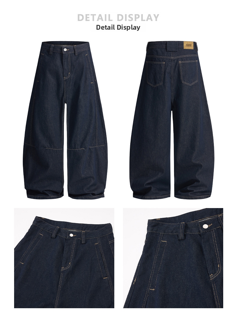 LKTM Men's American Vintage Raw Denim Jeans, Curved Blade Silhouette, Deconstructed Design, Wide-Leg Drag Hem Trousers For Clean Fit Style_viptrois.com